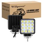 Willpower 2pc 4 inch 48W LED Work Light Flood Beam LED Light Bar 12V 24V Led Pods Waterproof Offroad Driving Lights Fog Lamps for Truck Tractor Car 4x4 ATV UTV SUV Boat Square