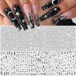 10 Sheets Black White Nail Art Stickers Gothic Nail Decals 3D Goth Snake Rose Flower Butterfly Eye Fishbone Star Moon Nail Sticker Designer Nail Art Supplies French for Acrylic Nails Art Decoration