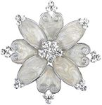 Alilang Hand Painted Pearlescent White Enamel Czech Crystal Rhinestone Flower Brooch Pin Silvery Tone