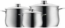 WMF Diadem Plus Topfset Induktion 3-teilig, Kochtopf Set mit Glasdeckel, Cromargan Edelstahl poliert, Induktions Töpfe Set unbeschichtet