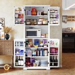 HOLTICO Kitchen Pantry Cupboard, Storage Cupboard, Storage Cabinets with Doors and Adjustable Shelves, Pantry Cabinet, Tall Floor Cupboard for Kitchen, Living Room, Dining Room, White