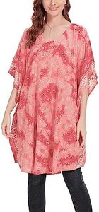 Beautybatik Coral BOHO HIPPIE Batik Kaftan Women Plus Size Tunic Blouse Short Sleeve Top 22