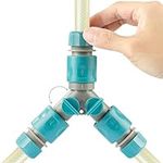 Navaris Twin Hose Connector (Includes 3 Quick Connectors) - 2 Way Garden Hosepipe Splitter Adapter for Outside Water Faucet Tap Fitting - Plastic 'Y' Attachment