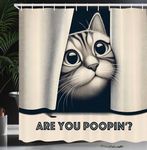 Ambesonne Cat Shower Curtain, are You Poopin' Curious Kitty Retro Effect Funny Whimsical Humorous Joke Concept, Cloth Fabric Bathroom Decor Set with Hooks, 69" W x 70" L, Dark Blue Ivory