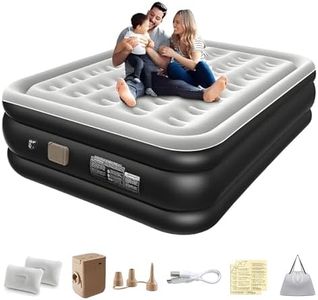 Queen Size Air Mattress 200×150×40 cm, Inflatable Bed with Built-in Pump, Storage Bag, 2 Pillows, Flocked Top Air Bed, 450kg MAX, Blow Up Bed for Home Portable Camping Travel(Black)