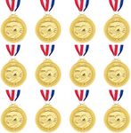 12 Pieces Basketball Medals for Kids Sports 2 Inch Metal Gold Award Medals with Neck Ribbon