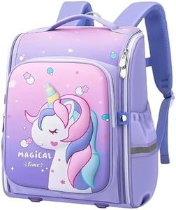Maraxis 3D Unicorn Water-Resistant School Bag Cute Cartoon Backpack For Kids Double Shoulder Bag For Kids 6-12 Years Old (Purple)