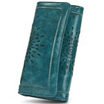 APHISON Womens Wallet RFID Blocking PU Leather Clutch Long Wallet for Women Card Holder Ladies Phone Purse PEACOCK-BLUE