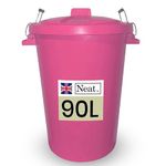 Neat. 90L Bin Coloured Large Plastic Bins, Heavy Duty Kitchen Bin with Metal Handle Dustbin with Lid For Easy Refusal, Garden Bin Indoor Outdoor Rubbish Waste or Storage of Animal Feed, Pink-1Pack