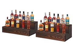 TIRYIUOU 2 Pack Bottle Display Shelf, Wood Bar Bottle Shelves,Tabletop Wine Rack,Tiered Bottle Stand, Bar Shelf Stand for Liquor, Liquor Bottle Display Shelf, Bar Display, Home Storage