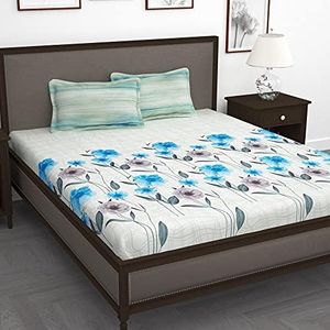 Story@Home Bedsheet for King Size Bed | Cotton Bedsheet | Floral | King Size Bed Sheet Cotton with 2 Pillow Covers, 270 x 270cm,White | Perfect for Home Decor | 240TC