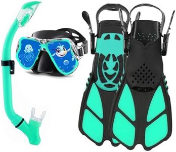 DiVLMT Kids Snorkel Mask Set for Ages 6-14,Snorkeling Gear for Kids 8-12,Swim Goggles with Adjustable Flippers and Snorkel for Kids,5-14 Years