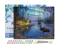 Figured'Art Paint by Numbers for Adults with Frame Moose and aurora borealis 40x50cm - Craft Art Painting DIY Kit Canvas Already Stretched on a Wooden Frame