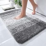 smiry Microfiber Fluffy Shaggy Bath Mat for Bathroom, 40 x 60 cm, Non-Slip Super Absorbent Machine Washable Extra Soft Thick Floor Foot Rugs, Grey