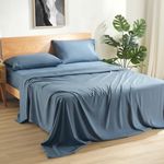 SLEEP ZONE 4 Pieces Bed Sheets and Pillowcase Sets, Deep Pocket with Fitted Sheet, Flat Sheet, 2 Pillowcases, Breathable & Skin-Friendly Sheet Set for Bedroom (Flint Stone Blue, California King)