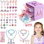Kids Toys for Ages 5-7 Girls Jewelry Box, Toddler Toys for Girls 8-10, Clip on Earrings Adjustable Rings, Unicorn and Mermaid Toy for Pretend Play & Dress up 3 4 5 6 Kids Birthday Christmas Gifts