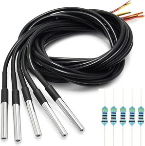 WWZMDiB 5 Pcs DS18B20 Temperature Sensor Probe High-Accuracy Waterproof Equipped with 5 Pcs 4.7K resistors for Arduino Raspberry Pi DIY