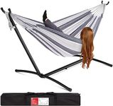 Best Choice Products Double Hammock with Steel Stand, Indoor Outdoor Brazilian-Style Cotton Bed w/Carrying Bag, 2-Person Capacity - Steel