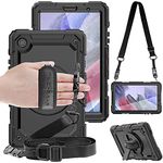 TECHGEAR UTILITY Case fits Samsung Galaxy Tab A7 Lite 8.7" (SM-T220 / SM-T225) Tough Rugged HEAVY DUTY Armour Shockproof Impact Case with 360 Rotating Stand, Hand Strap and Shoulder Strap Case - Black