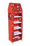 FLIPZON Multipurpose 6 Shelve Baby Wardrobe, Foldable, (Unbreakable Material) (Red) Plastic