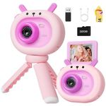 eWonLife Kids Camera 180° Flip Screen for Girls Aged 3-12 Years, HD 1080P Toddlers Digital Camera, Christmas Birthday Toy Gifts for Boys and Girls, 32GB Card, Card Reader, Tripod (Pink)