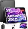 Tablette Android, Android 15 Tablet, Android Tablet 10 Inch, Octa-Core, 18GB RAM+128GB ROM+1TB Expand, 1280x800 IPS Display, GPS, 5G WiFi, Widevine L1, 5MP+8MP Camera, 6000mAh, BT5.4, Black