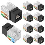 VCE Cat6 RJ45 Keystone Jack Insert Slim UL-Listed 10-Pack, Punch Down Adapter for Keystone Wall Plate and Patch Panel, Black