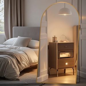 ZHUNFA Arched Full Length Mirror, 79x39 Oversized Floor Mirror with Stand, Gold Mirror Full Length, Aluminum Full Body Dressing Mirrors with Arched-Top, Leaning for Living Room, Bedroom