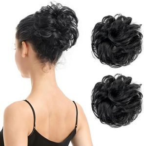 BARSDAR 100% Human Hair Bun Extension - 2 PCs Real Human Hair Messy Bun Hair Pieces Black Hair Bun Extensions for Women - Real Human Hair Bun Scrunchies Updo Chignons Daily - Jet Black