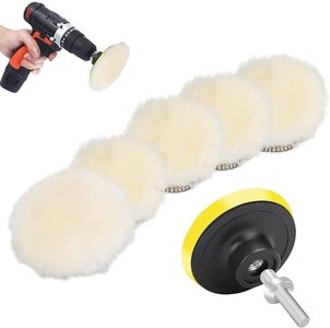 Linkstyle 7 PCS 3inch Wool Polishing Buffing Pad, with Hook and Loop Back, for Drill Buffer Attachment with M10 Drill Adapter, Car Buffer Polisher Kit, for Car Polishing,Waxing,and More