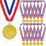 Bowling Medals for Kids,12 Pack Golden Metal Medal with Tricolor Nylon Ribbon, Bowling Game Party Favors for Boys Kids Adults