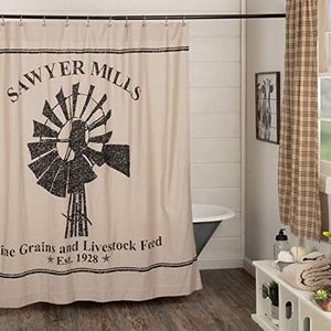 VHC Brands Sawyer Mill Charcoal Windmill Shower Curtain 72x72