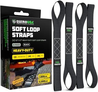 Rhino USA Soft Loop Motorcycle Tie-Down Straps (4PK) - 10,427lb Max Break Strength 1.7" x 17" Heavy-Duty Tie Downs for use w/Ratchet Strap (Black 4-Pack.)