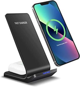 2 in 1 Wireless Charger 15W Fast Wireless Charger Stand Compatible with iPhone 14 15 16 Pro Max/13 Pro/12/11/XS/XR/8,Airpods 2/3/Pro,Wireless Charging Dock for Samsung Galaxy S24/S23/S22/S21/Note/Buds