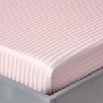 HOMESCAPES Pink Deep Fitted Sheet (12”) King 330 TC 500 Thread Count Equivalent Satin Stripe Pure Egyptian Cotton Bed Sheet with Fully Elasticated Skirt