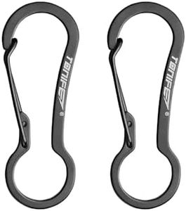 TONIFE Carabiner Clips 2 Pack, Stainless Steel Carabiners Hook for Carabiner Key Rings, Carabiner Small Snap Buckle Spring Backpack Fasteners (MT2802 Black Titanium*2)