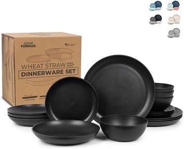 Grow Forward 16-piece Premium Wheat Straw Dinnerware Sets for 4 - Dinner Plates, Dessert Plates, Pasta Bowls, Cereal Bowls - Microwave Safe Plastic Plates and Bowls Sets, RV, Kitchen Dishes - Midnight