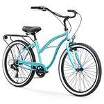 sixthreezero Around The Block Women's 7-Speed Speed Cruiser Bicycle, Teal Blue w/ Black Seat/Grips, 26" Wheels/17" Frame