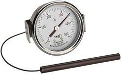 TFA Dostmann Analogue Stainless Steel Thermometer up to 500 °C, 14.1037, Suitable for Pizza Oven, Stone Oven, Wood Oven or Grill/Smoker, with Cable Sensor, Replacement Part or Accessories, Silver