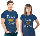 COUPLESTUFF.IN Men's & Women's Round Neck T-Shirt-I Am Her King His Queen-Pack of 2-Couple T-Shirts Navy