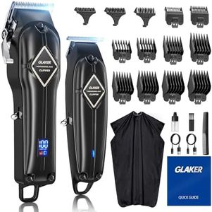 GLAKER Tagliacapelli Uomo Professionale & T blade Trimmer, Elettrico Capelli Tagliacapelli per Uomo, Macchinetta per Capelli, Kit Taglia Capelli Batteria Regolabarba con 13 Pettini Guida (Nero)