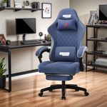 Baybee Drogo Throne Ergonomic Gaming Chair With Linkage Armrest,Foot Rest,& Adjustable Seat|Computer Chair With Fabric,Head & Massager Lumbar Pillow|Home & Office Chair With Full Recline (Dark Blue)