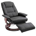 HOMCOM Manual Recliner Chair Armchair Sofa with Faux Leather Upholstered Wooden Base for Living Room Bedroom, Black