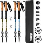 Foxelli Hiking Poles Bundle (2 Pairs) – Khaki & Blue Collapsible Lightweight Aircraft-Grade Aluminum Trekking Poles with Accessories