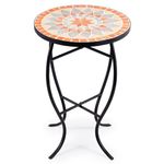 VONLUCE Mosaic Side Table and Plant Stand, 53.5cm Round Side Table with 36cm Ceramic Tile Top, Indoor and Outdoor Accent Table, Outdoor Patio Bistro Coffee Table for Home & Garden (Quilt Star)