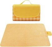 Picnic Mat,Large Sandproof Waterproof Camping Portable Travel Blanket, Foldable Blanket Beach Mat Handy for Outdoor Indoor Family Beach Park Grass,Hiking, Music Festiva (Yellow White Grid)