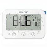 LXSZRPH Digital LCD Waterproof Timer Shower Clock, Waterproof for Water Spray, Bathroom Clock Wall, Two Suction Cup, Displays Time, Temperature, and Indoor Relative Humidity (1, White)