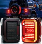 AUDEXEN LED Tail Lights Compatible with Jeep Wrangler JK JKU 2007-2018, Unique"C" Shaped Design Smoked Lens, 20W Reverse Lights, Built-in EMC, DOT Compliant, 2 PCS