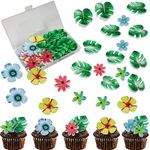 Morofme 83pcs Edible Tropical Turtle Leaves Flower Cupcake Toppers Wafer Paper Palm Leaf Flower Cake Topper Edible Cake Decoration for Hawaii Aloha Jungle Summer Theme Wedding Birthday Baby Shower