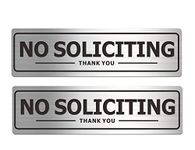 No Soliciting Sign - Door Signs for House Business and Office Wall - Aluminum Metal with Strong Self Adhesive (2 Pack, Silver 7×2 inches)